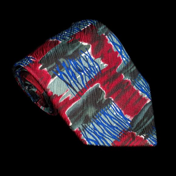 Vintage J. Garcia Wetlands 1 Gray Red Abstract 100% Silk Mens Designer Tie - Picture 2 of 5